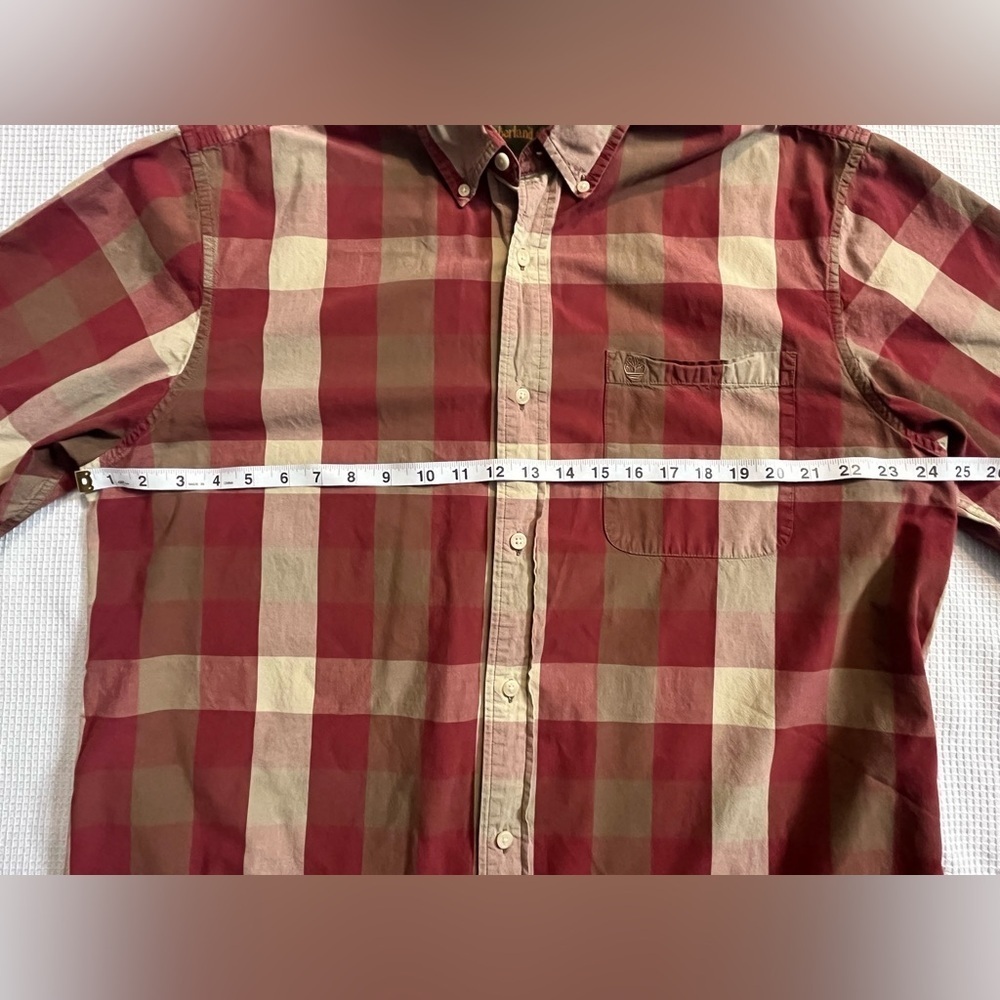 Timberland Men's Red and Tan Plaid Collared Shirt Size XL - Picture 5 of 13